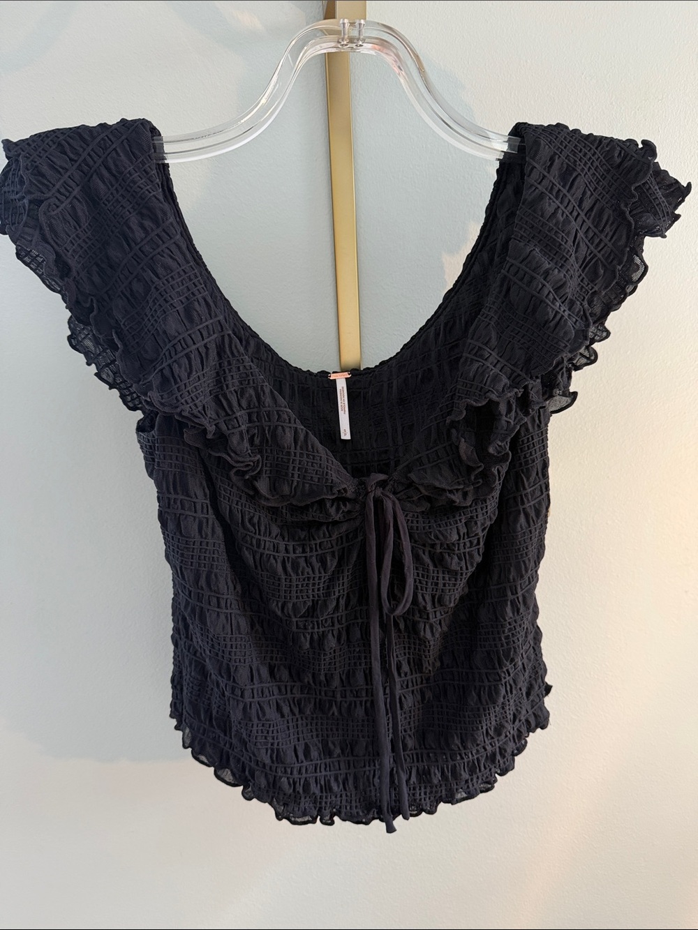 Free People Black Ruffle Tie-Front Blouse